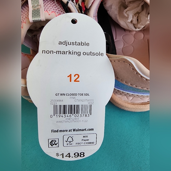 Size 12 - Wonder Nation Girl's Closed Toe Pink Sandals - Picture 4 of 8